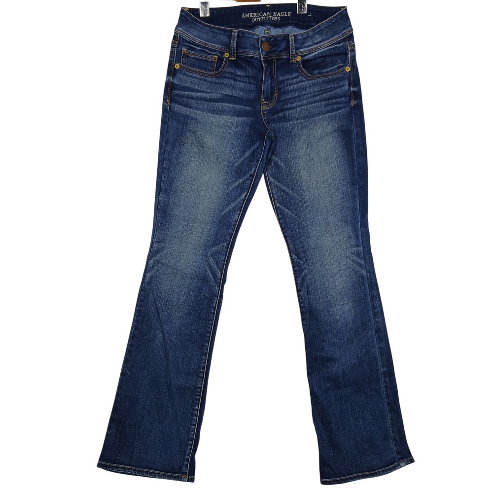 American Eagle Kick Boot Super Stretch Jeans Dark Wash Blue Denim Size 8 Regular